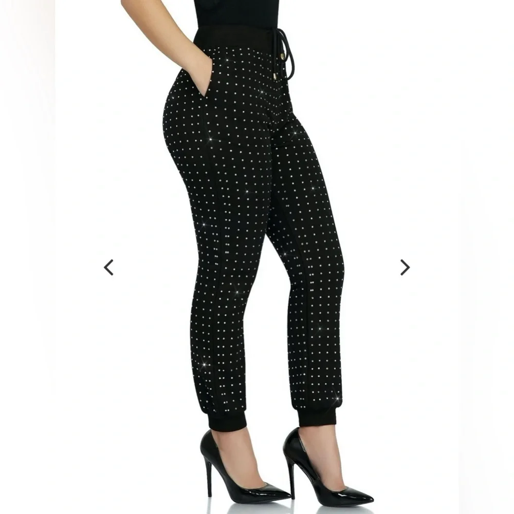 Kosmios Black Rhinestone Studded Two-Piece Sweatsuit | Top M / Pants L